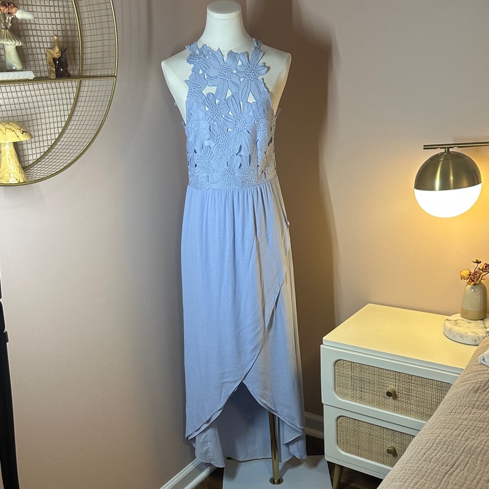 SAYLOR for Free People- Rare Periwinkle High Low/Tulip Hem Lace Dress